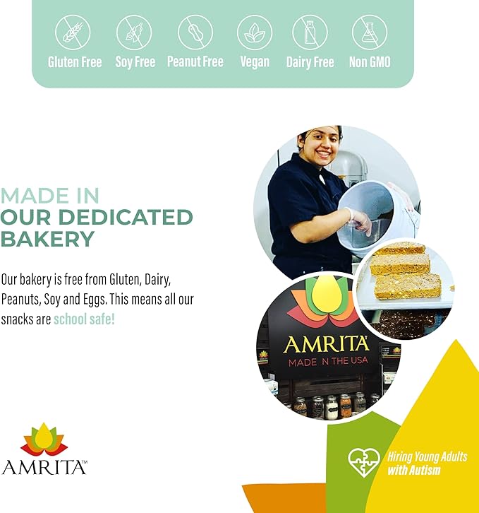 Amrita Nut Free 6 Flavor Variety Vegan Protein Bars | 11g to 12g Plant-Based Protein Bar | Peanut Free, Gluten Free, and Dairy Free | Low Sugar, High Fiber, Healthy School-Safe Snacks