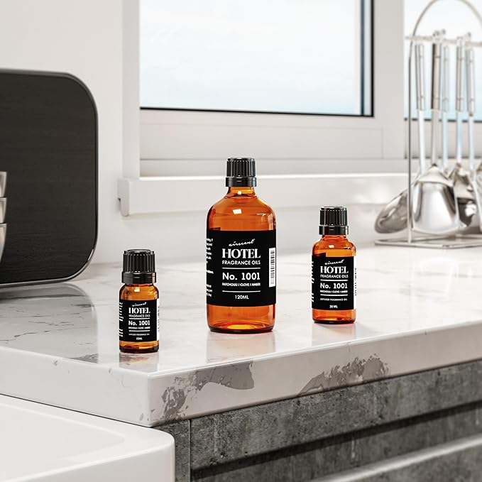 AirScent Hotel Diffuser Oil No. 1001 - Patchouli Clove Amber - Hotel Scent Dupe - Premium Fragrance Oil for Ultrasonic and Waterless Diffusers- 120 mL, 4 fl oz Glass Dropper Bottle