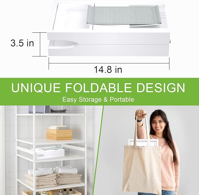 Artmalle Bathtub Caddy Tray - Expandable and Foldable Bath Tray for Tub, Luxury Bamboo Bath Caddy Tub Table, Bathtub Accessories with Book Holder and Free Soap Dish, White