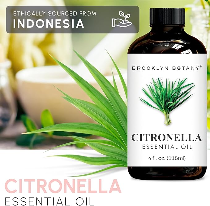 Brooklyn Botany Citronella Essential Oil - 100% Pure and Natural - Premium Grade Oil with Dropper - for Aromatherapy and Diffuser - 4 Fl Oz