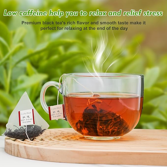GTGLOTRA Full-Leaf Loose Black Tea, 24 Pyramid TeaBags(4 Pack), Easy Brew, Spring Harvest, Caffeine Alternative to Coffee, 100% Natural, Low Caffeine, Biodegradable Whole Leaf Tea Sampler, Office Reception,Family Party &Gifts