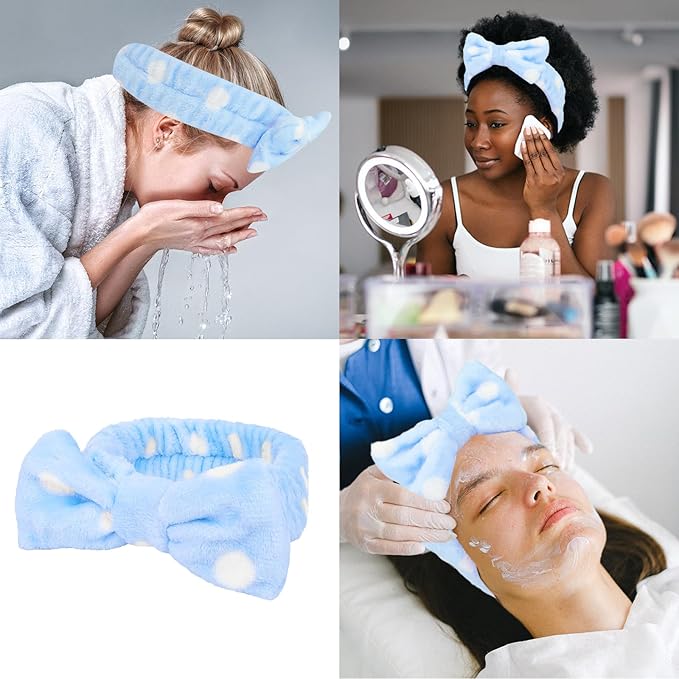 CIEHER 8 Pcs Spa Headbands for Women & Girls, Blue Dot Spa Headbands for Bachelorette Party, Sleep Party & Face Wash, Bachelorette Gifts for Bridesmaids