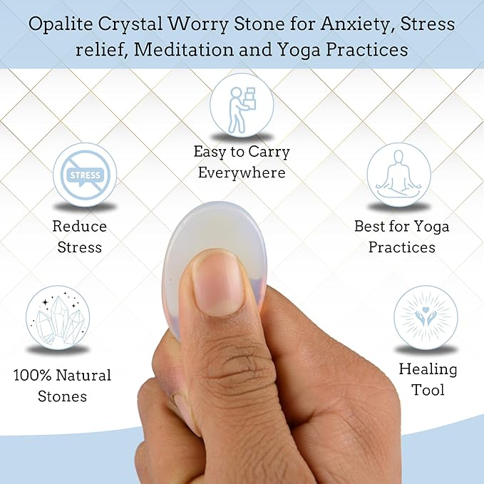 Opalite Worry Stones – Crystal Thumb Worry Stones for Anxiety, Stress – Relaxing and Soothing Balance Stones for Meditation, Stress Relief – Healing Stones and Crystals for Men and Women