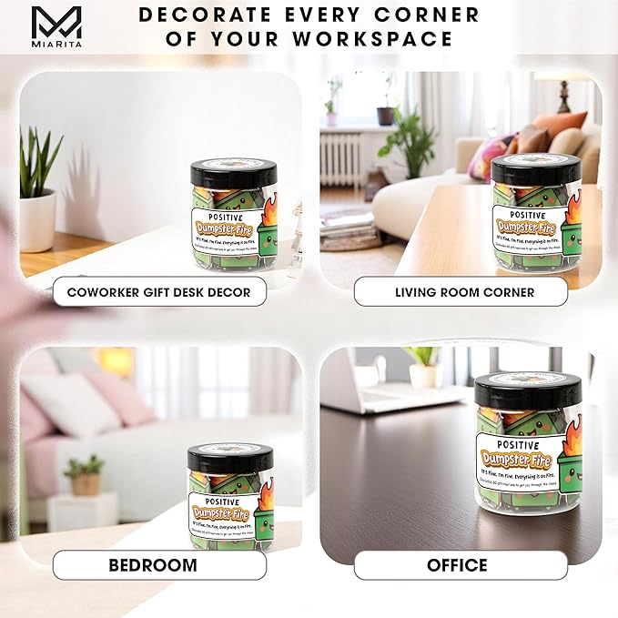 Positive Dumpster Fire Jar, Emotional Supports 60 Affirmation Cards for Women, Dumpster Fire Desk Accessories, Dumpster Fire Zen Garden, Coworker Gifts for Women, Best Gift for Boss