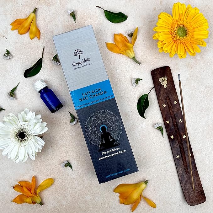 Simply Vedic Nag Champa Incense Sticks 250g with Holder – 135 Hand-Rolled Natural Agarbatti – No Charcoal, Long-Lasting Aromatherapy for Yoga, Meditation, Relaxation, Spiritual Healing, Pooja, Home