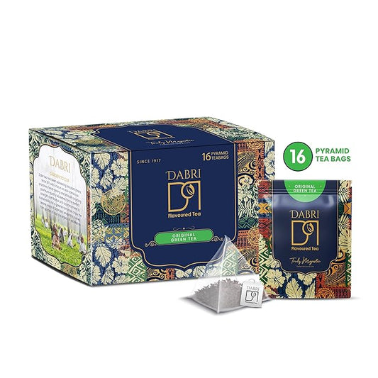 Dabri Detox Green Tea (16 Tea Bags) | fresh Natural flavoured long leaf green tea for good health (16 pyramid Tea bags)