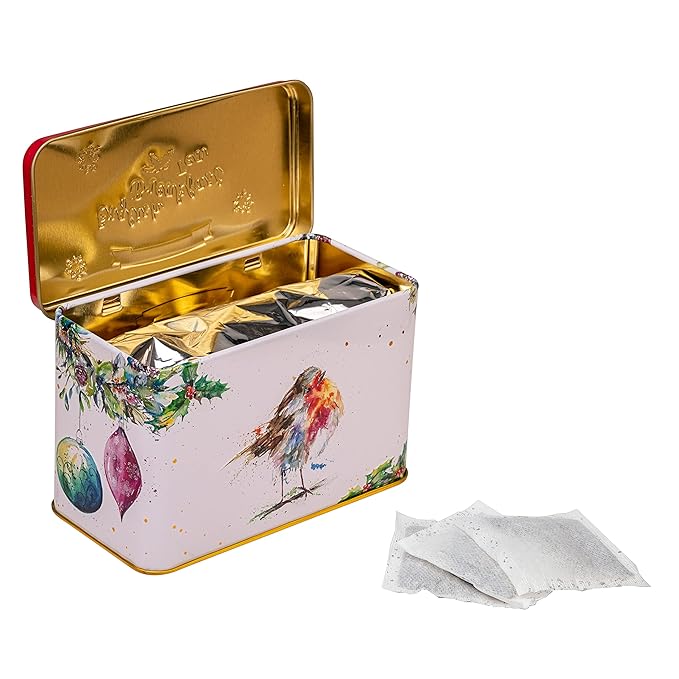 New English Teas Christmas Robin Tea Tin with 40 English Breakfast Teabags