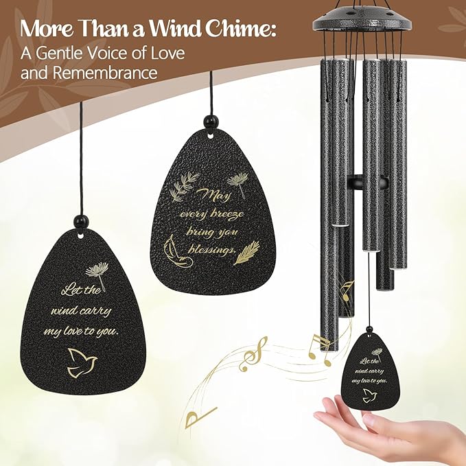 Large Aluminium Wind Chimes for Outdoor - 32" Black Sympathy Wind Chime, Christmas Memorial Gifts for Women, Garden Porch Patio Yard Decorative