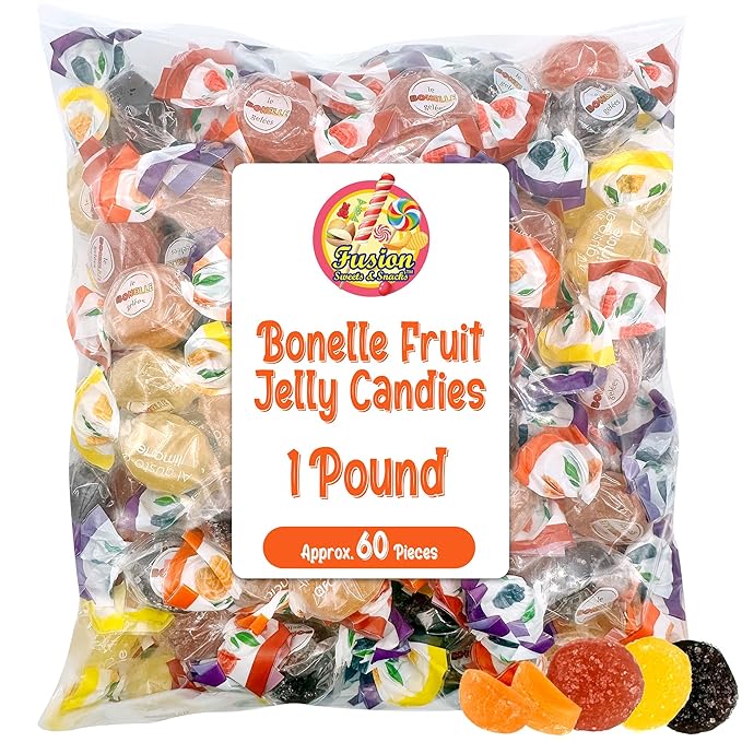 Bonelle Italian Fruit Jelly Candy - 1 Pound Bulk Bag (Approx 60 Pieces), Italian Candy, Jelly Candies Gluten Free & Vegan Individually Wrapped Treats