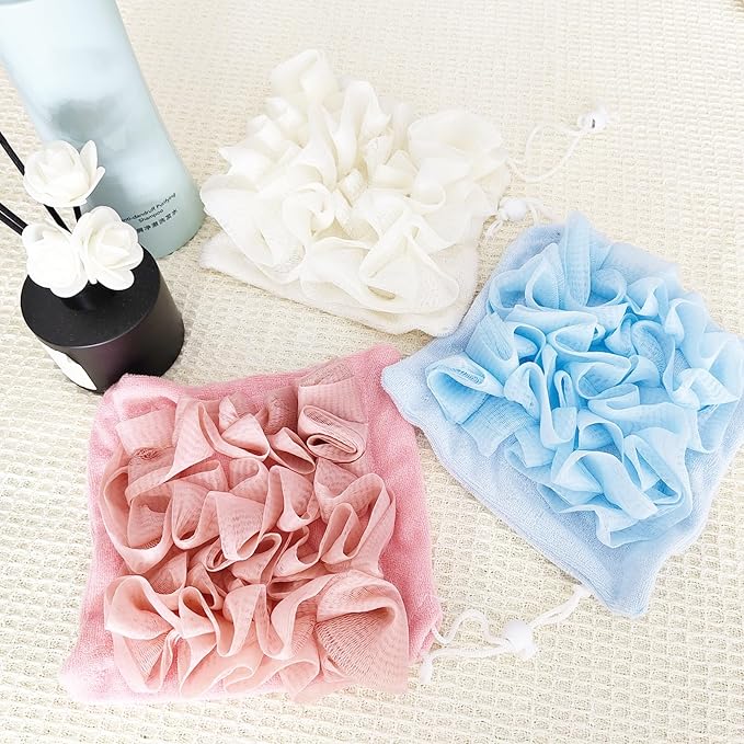 3pcs Washcloth Loofah with Portable Traveling Case 2 in 1 Bar Soap Pouch Combo Shower Loofah Bath Sponge Exfoliating Body Scrubber for Body Wash Cleansing and Smooth Skin