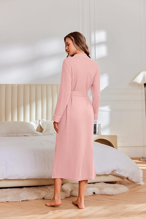 Ekouaer Robes for Women Lightweight Knit Waffle Bathrobe Full Length Kimono Casual Ladies Loungewear