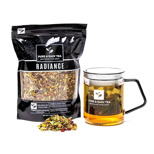 Pure And Easy Tea, Radiance, Herbal Tea for Healthy-Looking Skin and Natural Glow, 100% Caffeine-Free Botanical Blend, 30-Day Supply, 100g