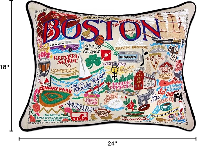 Catstudio Boston Embroidered Pillow - U.S. City Souvenir Decorative Throw Pillow with Original Artwork for Boston Lovers, Travel Souvenir