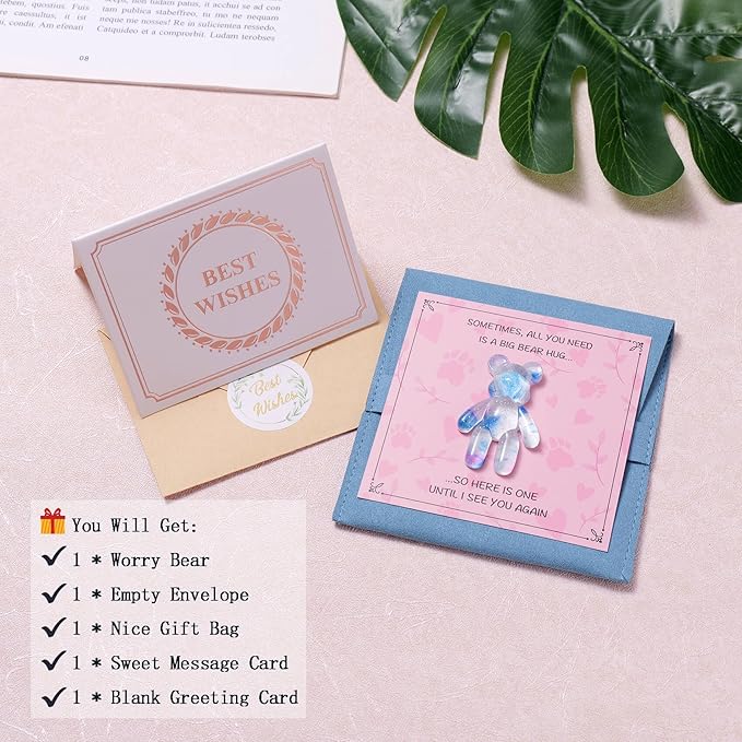 Pocket Bear Hug, Anxiety Relief Gifts for Women Men, Mental Health Positivity Gifts, Thinking of You Gift, Emotional Support Gift, Comforting Present for Son Daughter Back to School, Light Blue