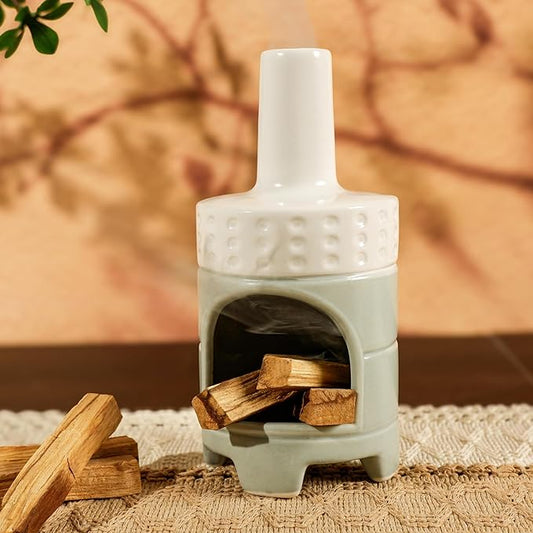 Handmade Ceramic Palo Santo Holder Burner - Mini Chiminea Incense Dish for Palo Santo Sticks & Sage -Cone Burner Elegant Design for Energy Cleansing, Yoga, Meditation & Aromatherapy Idea