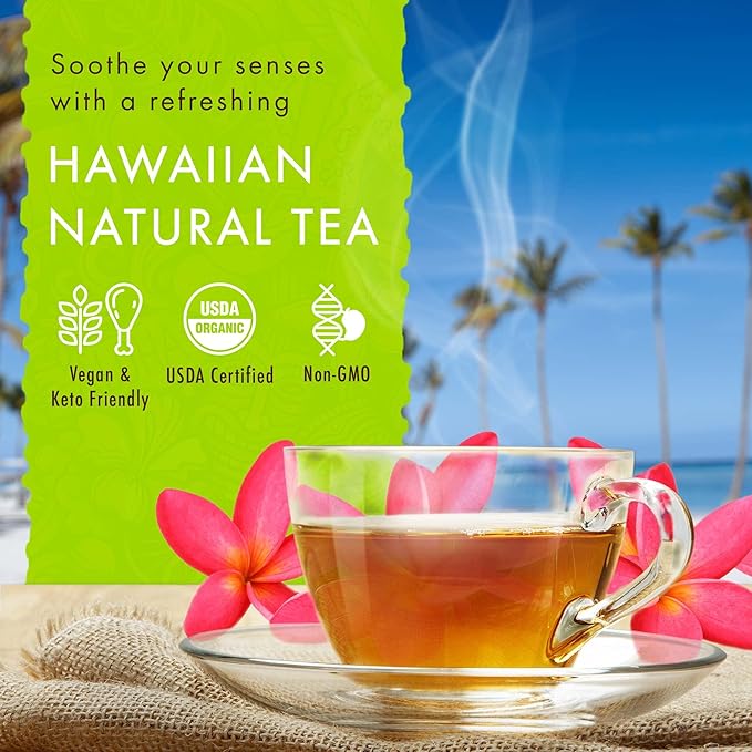Hawaiian Natural Tea Passion Fruit Orange Flavored Organic Tea - Tropical Fruit Green Tea Blend with Black Tea - Perfect Daily Cup & Gift for Tea Lovers - 60 Tea Bags
