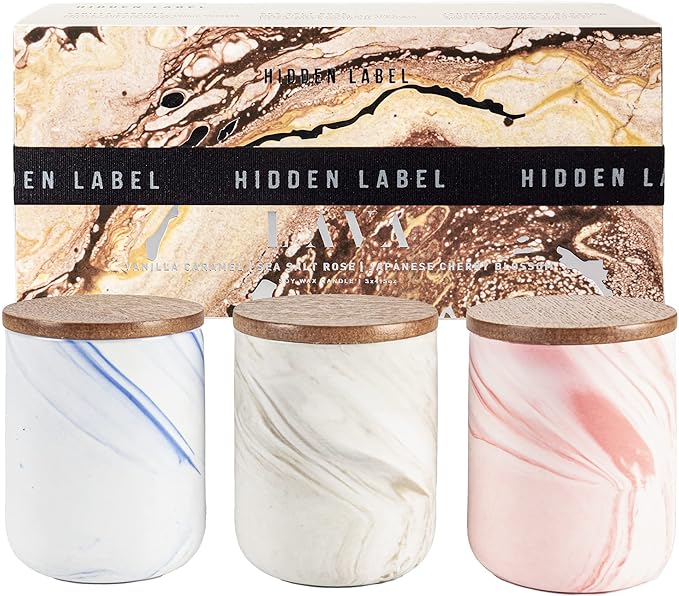 Candle Gift Set, 10% Essential Oil, 3 Pack-Japanese Cherry Blossom,Vanilla Caramel,Sea Salt Rose with Heat-Resistant Ceramic Jar, Scented Candle for Home Scenetd, Soy Wax Candle Gifts for Women