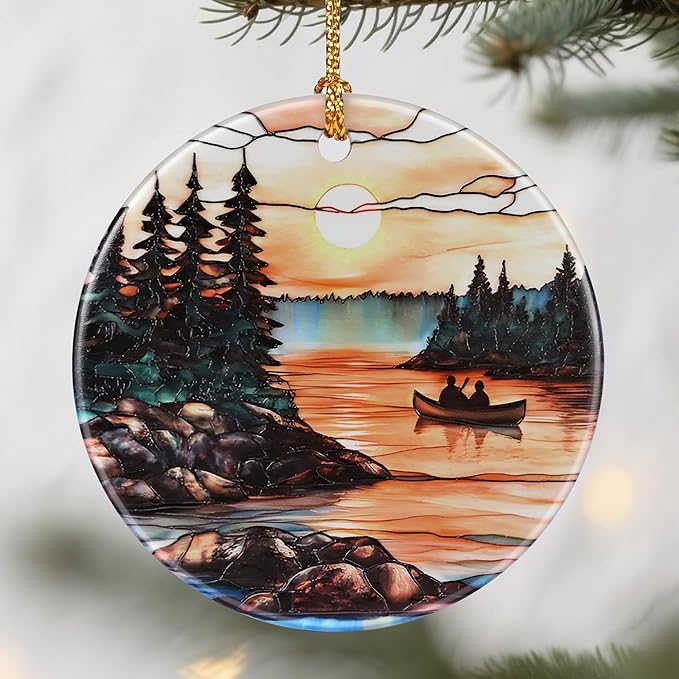 Canoe Lake Sunset Ornaments, Christmas Ornaments: Christmas Tree Decorations, Holiday Decor, Stocking Stuffers, Gift Ideas, Xmas Gift, Nature Lover Gifts & Gifts for Outdoor and Camping Lover