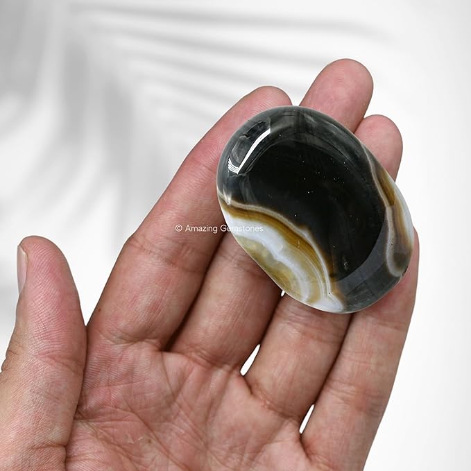 Amazing Gemstone Black Onyx Crystals and Healing Stones - Large Palm Stone Crystals Piedra - Crystal for Good Luck, Balanced Positive Energy, Meditation - Unique Stocking Stuffers and Birthday Gifts