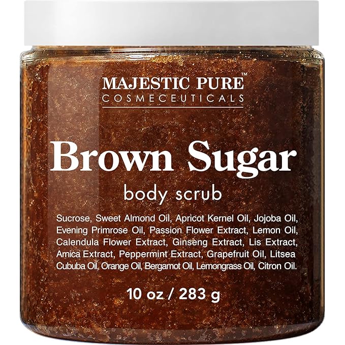 MAJESTIC PURE Brown Sugar Body Scrub for Cellulite and Exfoliation - Natural Body Scrub - Reduces The Appearances of Cellulite, Stretch Marks, Acne, and Varicose Veins, 10 Ounces