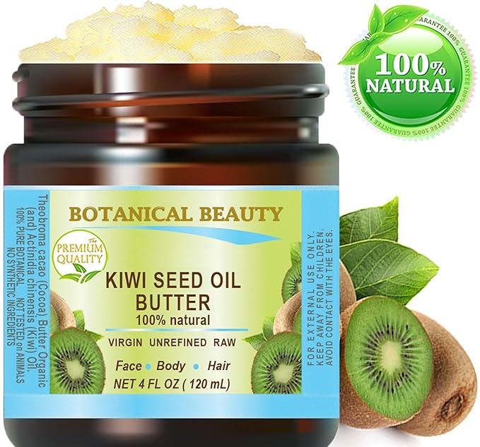 Botanical Beauty KIWI SEED OIL BUTTER RAW VIRGIN UNREFINED Cold Pressed for Face, Body, Hair, Nails, Skin, Hands, Rich in vitamin E, Vitamin C (4 Fl Oz)
