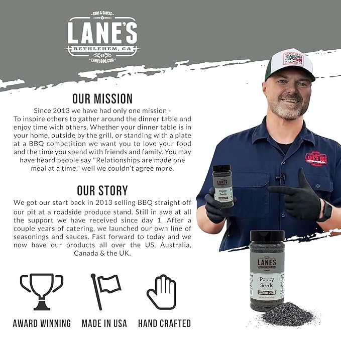 Lane's Black Poppy Seeds, All-Natural Poppy Seeds for Baking & Cooking, Add Flavor to Bread, Cakes, Muffins & Pastries, Made in USA, 10 oz (283g)