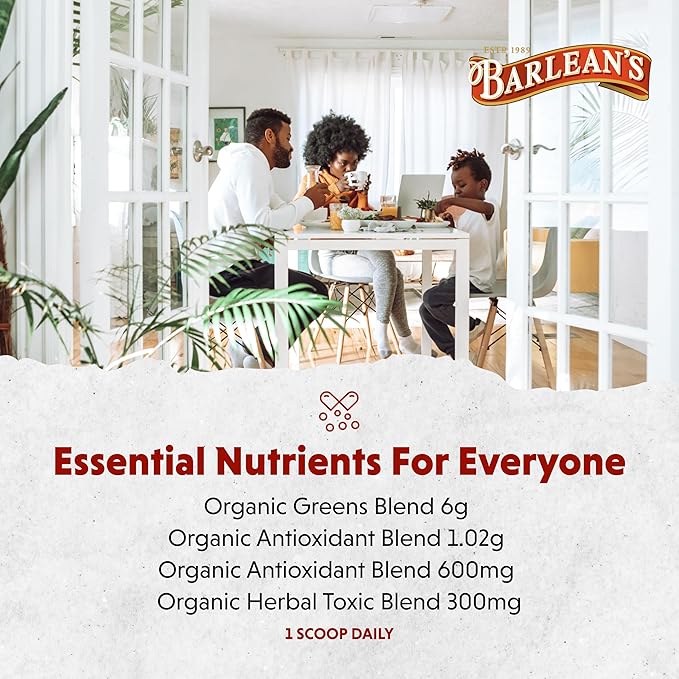Barlean's Organic Greens Powder, Daily Fruit and Vegetable Superfood Supplement with Green Food Protein, Probiotic Blend and Fiber Drink Mix, 8.47 oz