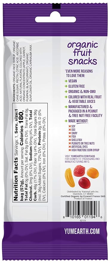 YumEarth Organic Fruit Snacks,Fruit Flavored Snack Packs, Allergy Friendly, Gluten Free, Non-GMO, Vegan, No Artificial Flavors or Dyes 2oz (Pack of 12)