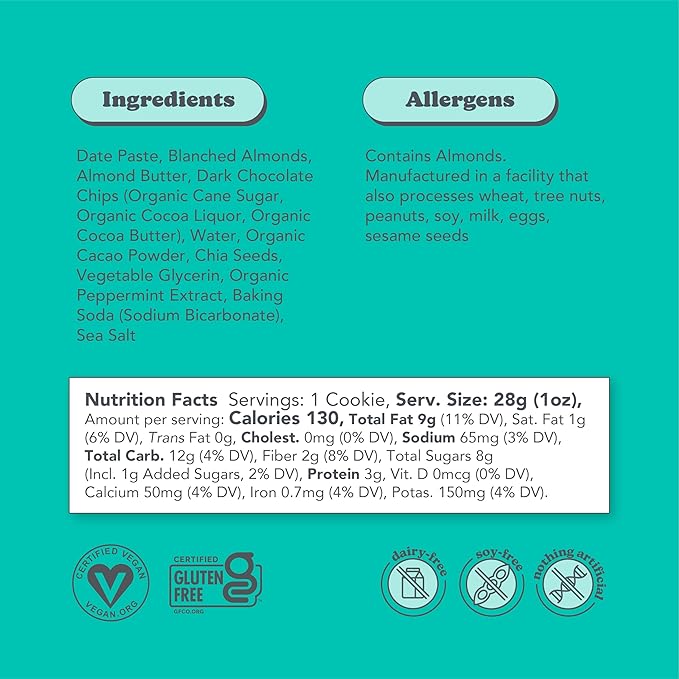 Love + Chew, Mint Cacao Brownie Minis - 18 Count - Tasty Gluten Free Cookies - Vegan - Healthy, Paleo, Non GMO Snacks - Individually Wrapped, Soft Baked Cookies - Made from High Protein Almonds