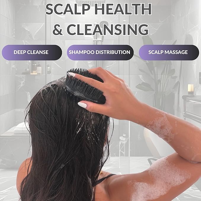 Avilana Silicone Body Scrubber – Gentle Shower Brush & Loofah Alternative- Food Grade & Lab Tested – Fast-Drying, Hygienic, BPA-Free Silicone Body Gentle Exfoliator (Black, Scalp)