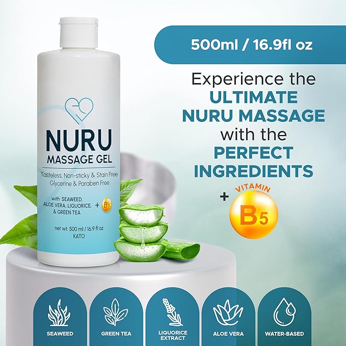 Nuru Massage Gel (16.9 fl oz) | Water-Based | Paraben & Glycerine Free | Formulated with Natural Seaweed, Green Tea, Liquorice Extract, Vitamin B5, & Organic Aloe Vera