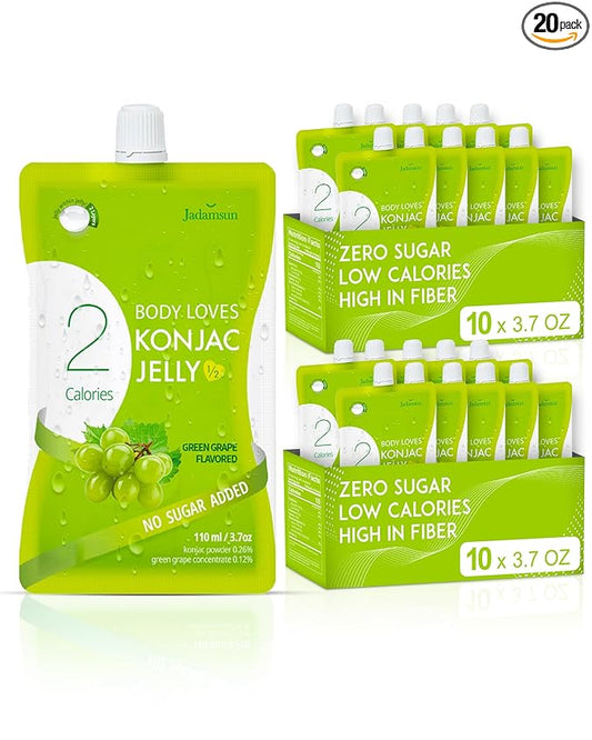 Jadamsun Konjac Jelly Juice (Grape, 20 pcs) - Delicious Low-Calorie Healthy Korean Snack, Drinkable Fruit Snack, Sugar-Free, Vegan, Gluten-Free