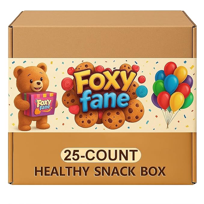 Foxy Fane 25 count Healthy Snack Box - Premium Holiday, Christmas & New Year Gift Care Package with Variety of Nuts, Crackers, Bars & more - Bulk Bundle of Delicious Treats (Variety Pack of 25 Snacks)