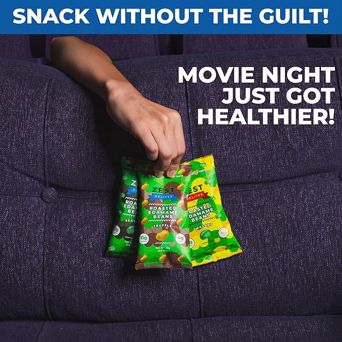 Crunchy Dry Roasted Edamame Beans Snack by Zest Delites, Truffle - Seaweed - Wasabi, Vegan, Low Calorie (120cal) High Protein Snacks (11g), Low Carb, Keto, 0.9 oz 24 Packs