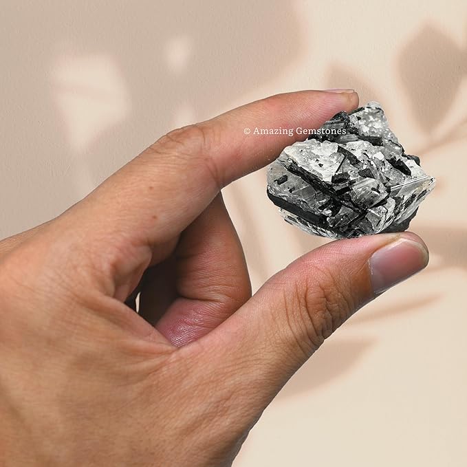 Amazing Gemstone Black Rutilated Quartz Raw Crystals and Healing Stones, Natural Rocks for Tumbling - DIY Raw Stones and Crystals, 2 Pieces