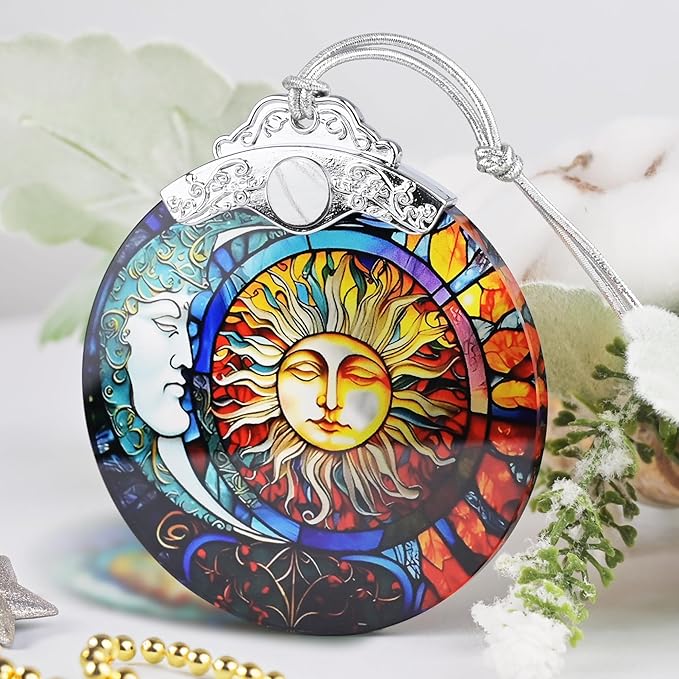 Christmas Ornament, 2025 Ornaments for Christmas Tree, Stained Glass Hanging Ornament, Holiday Ornaments, Unique Gift Idea - Gorgeous Sun and Moon