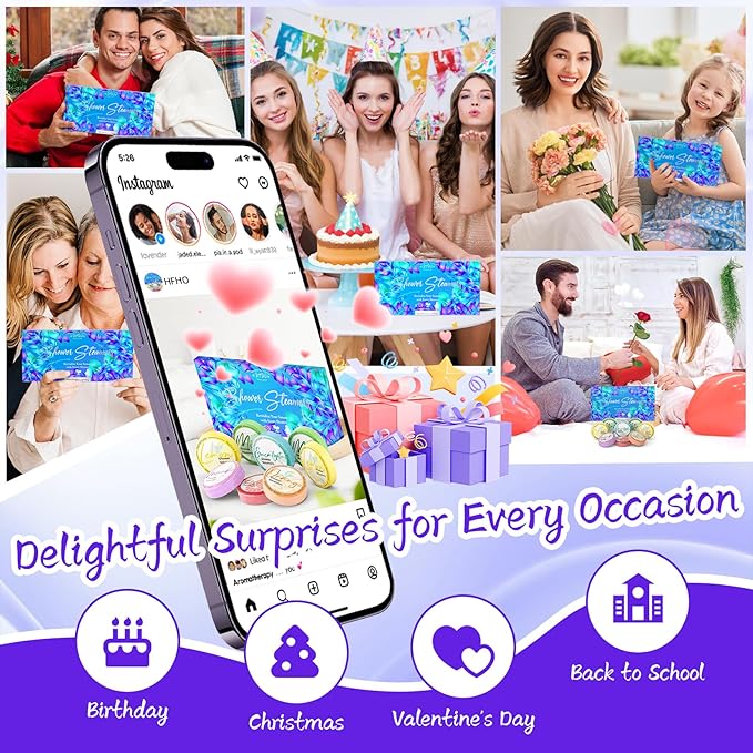 Shower Steamers Aromatherapy 8 Pack - Gifts for Women, Shower Bombs with Essential Oils, Self Care and Stress Relief Stocking Stuffers, Relaxation Birthday Gifts for Women and Men. Blue Petal Style