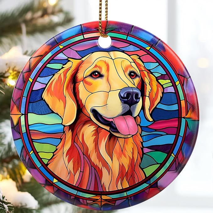 Golden Retriever Ornament Christmas, 2.8" Ceramic Christmas Decoration, Dog Christmas Tree Ornament, Holiday Ornament Gift, Golden Retriever Themed Gifts, Christmas Keepsake Ideas