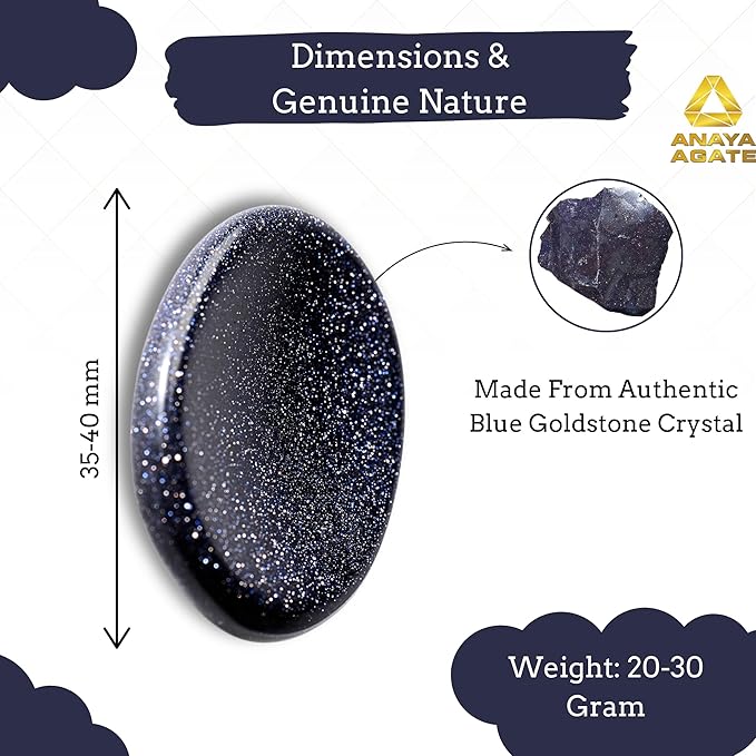 Blue Goldstone Worry Stones – Crystal Thumb Worry Stone for Anxiety, Stress – Relaxing and Soothing Balance Stones for Meditation, Stress Relief – Healing Stones and Crystals for Men and Women