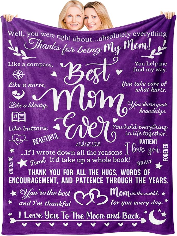 Birthday Gifts for Mom, Christmas Thanksgiving Day Basket for Moms from Daughter Son, Lavender Relaxation Spa Gift Basket Sets with Purple Blanket, Best Mom Ever Blanket Presents 50"x60" Purple