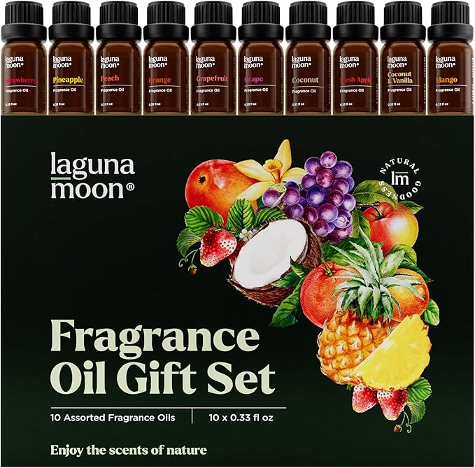 Fragrance Oil Set - Premium Grade 10 Pcs Scented Oils for Candle Making, Soap Scents, Aroma Beads, Bath Bombs, Perfume & Flavoring Oil for Lip Gloss - Essential Oils with Fruity Scents (10ml)