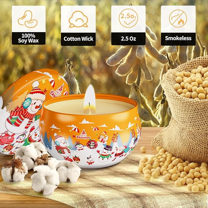 Christmas Candles Gifts for Women, Primevolve Scented Candles Set for 12 Bulk Home Aromatherapy, Strongly Fragrance Long Lasting Portable Travel Tin for Spa Bath Yoga