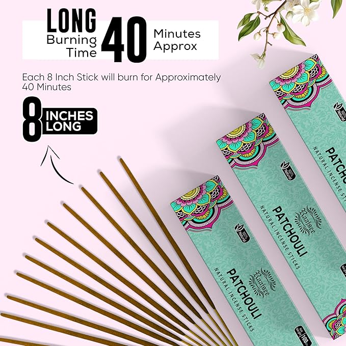 Raajsee Patchouli Incense Sticks (180 gm), 100% Pure Organic Natural Hand Rolled Free from Chemicals - Patchouli Incense Perfect for Aromatherapy, Cleansing, Meditation, and Church(Pack of 12)