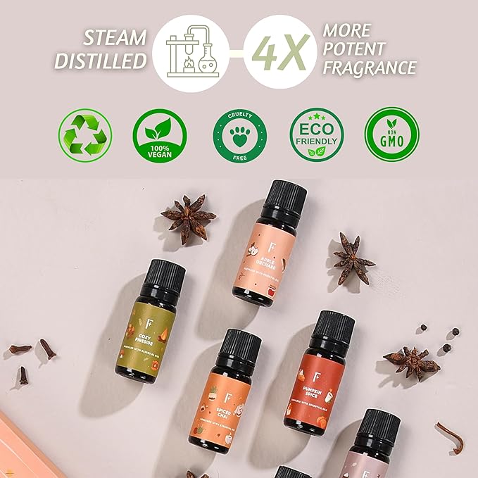Folkulture Essential Oils for Diffuser Oil | Fall Essential Oils Set of 6 x 0.34 fl oz | 60 ml Fragrance Oil | Diffuser Oils Fall Scents for Home | Vanilla Essentials Oils - Pumpkin Spice