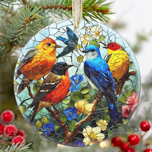 Ceramic Birds Hanging Ornament - Christmas Tree Decor - Gifts for Birds Lovers