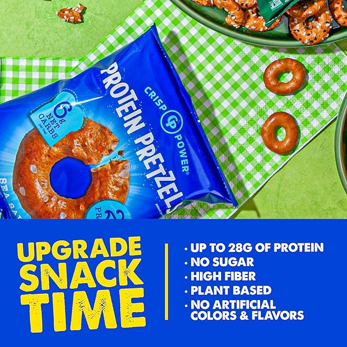 Crisp Power Protein Pretzels, Variety Pack With Sea Salt, Sesame, & Everything, Vegan Keto Snack, Plant Based Protein, Low Carb Crunchy Pretzel Snacks, Sugar Free, No Seed Oils, 1.75 Oz Bags, 24 Pack