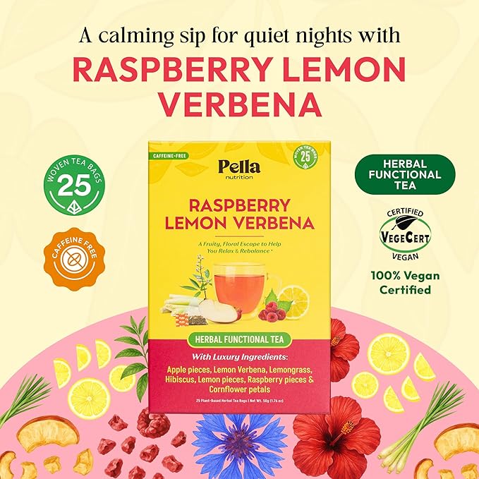 Lemon Verbena and Hibiscus Tea – Contains Lemongrass, Corn Flowers, Apple, Lemon & Raspberry – Vegan, Kosher, Caffeine-Free Herbal Drink – Soothing Fruity Blend for Relaxation & Vitality (25 Tea Bags)