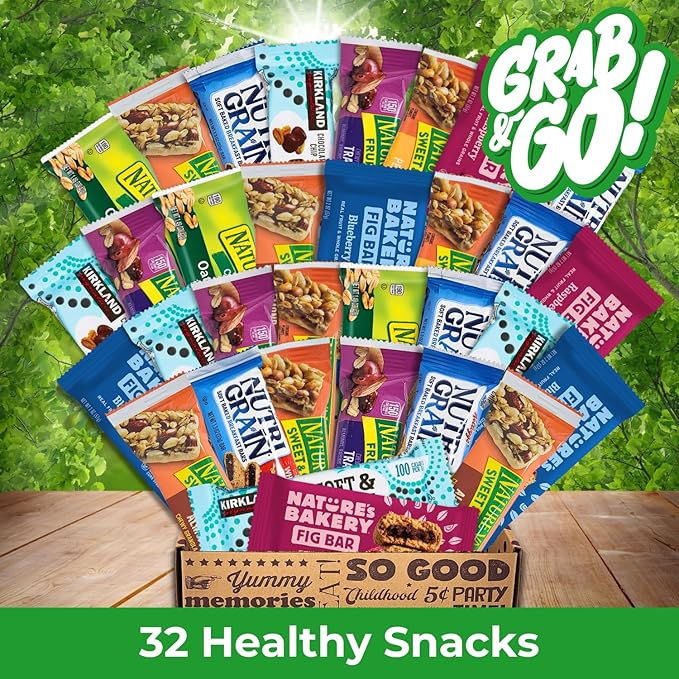 Healthy Snacks Mixed and Assorted Granola Bars Variety Care Pack - Deluxe Box: Fig, Oat, Nut, and Fruit Bars for Adults, Kids, Office, Gifts, and Travel (32 Count)