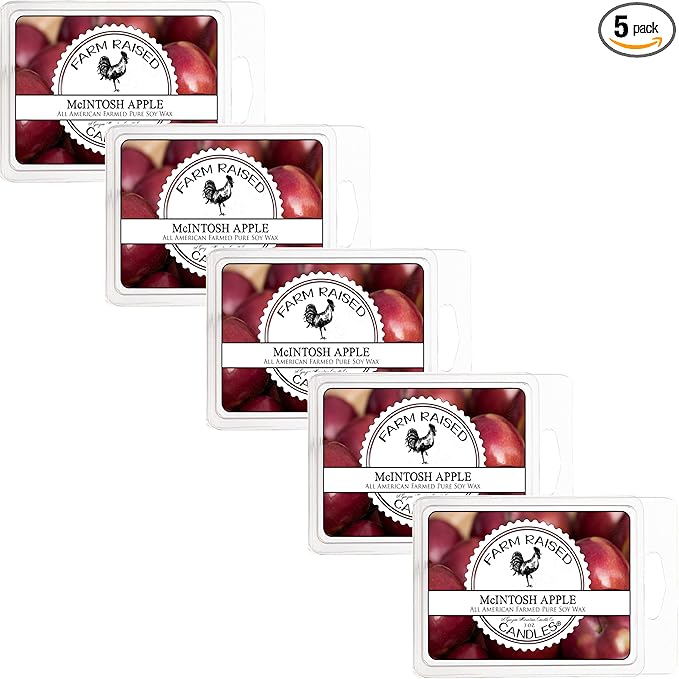 Farm Raised Candles - Wax Warmer Melts, 100% USA Farmed Soy Wax Melts - 5 Pack Variety Soy Wax Cubes Soy Candle Melting Warmer (Mac Apple 5 Pack Singles)