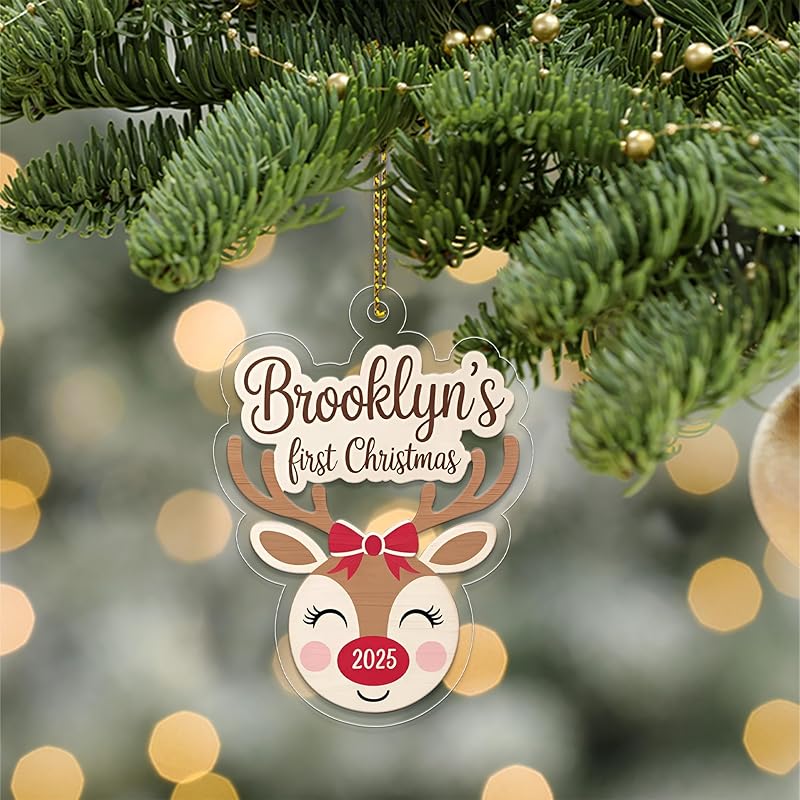 Personalized Reindeer Baby’s First Christmas Ornament, New Baby Christmas Gift for Baby Shower, Family Keepsake, Baby’s 1st Xmas Decoration Acrylic Ornament – Personalized